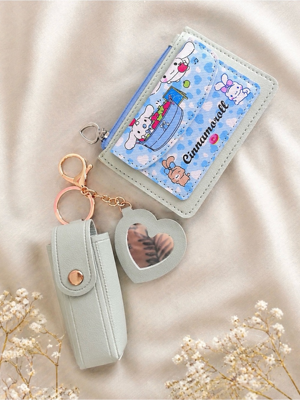 Cinnamoroll Blue Cartoon Card Holder Keychain Set